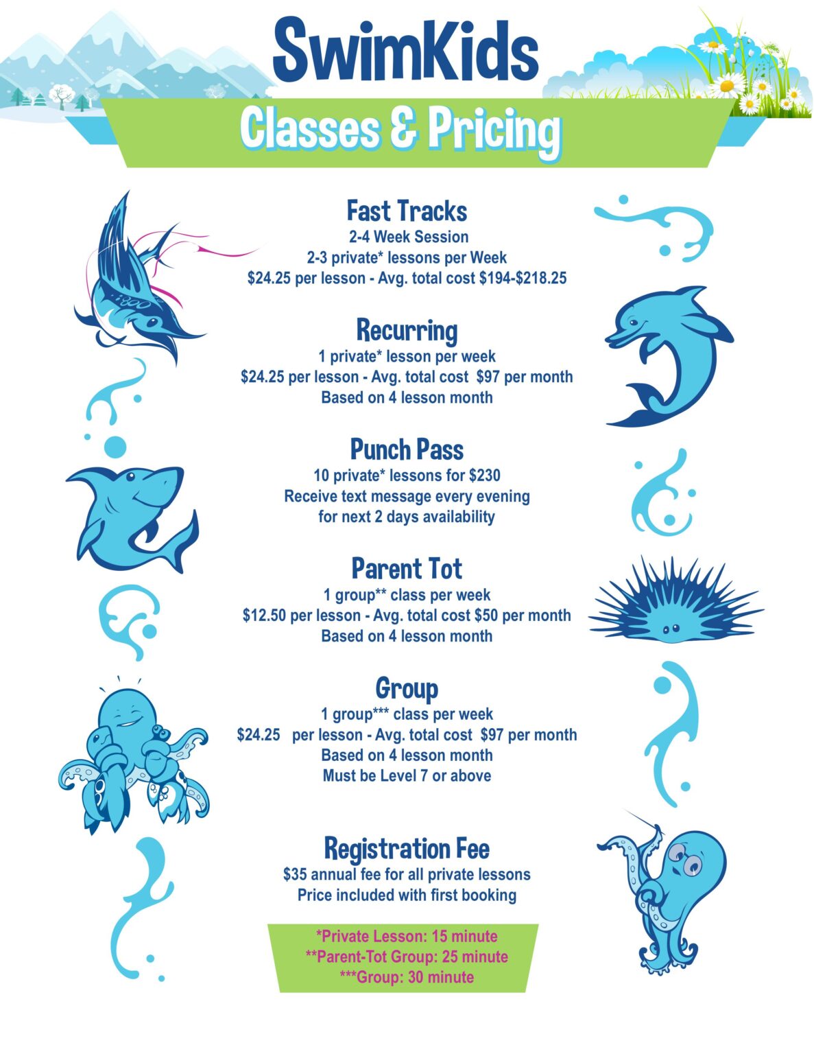 Spring Swim Lesson Pricing Flyer